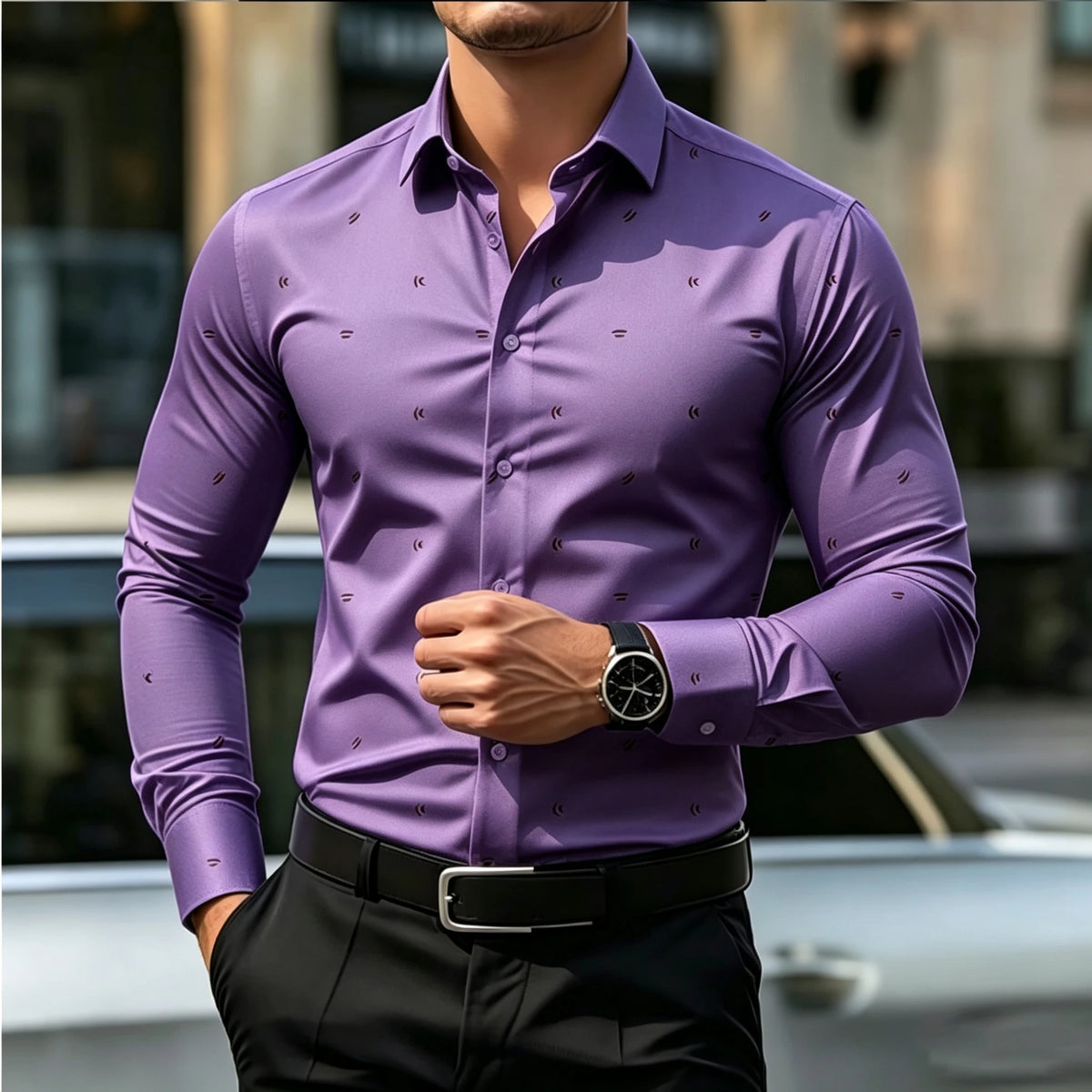 Chemise homme imprimée coupe ajustée – CLEVI Paris