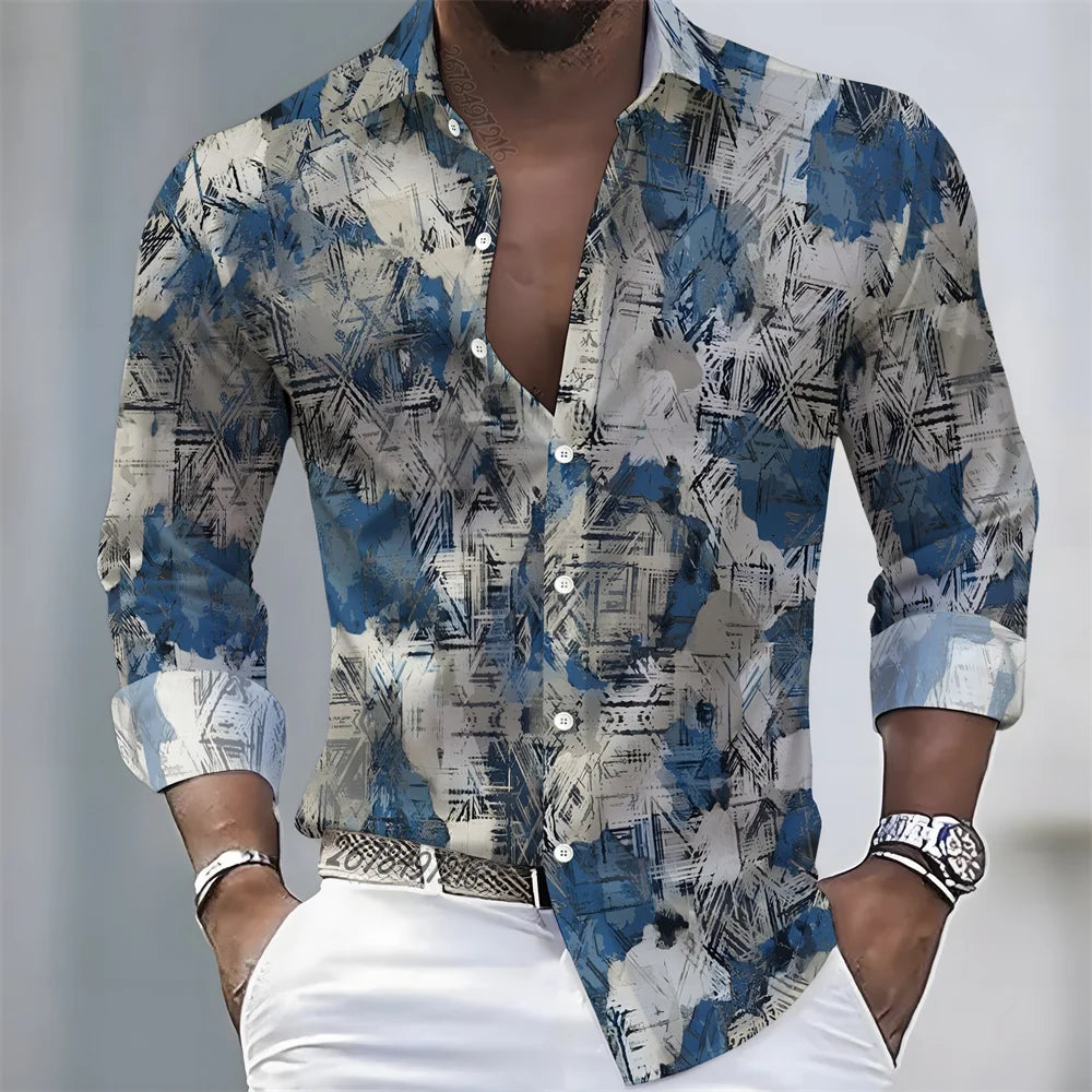 Chemise Homme Color Block à Manches Longues – CLEVI Paris