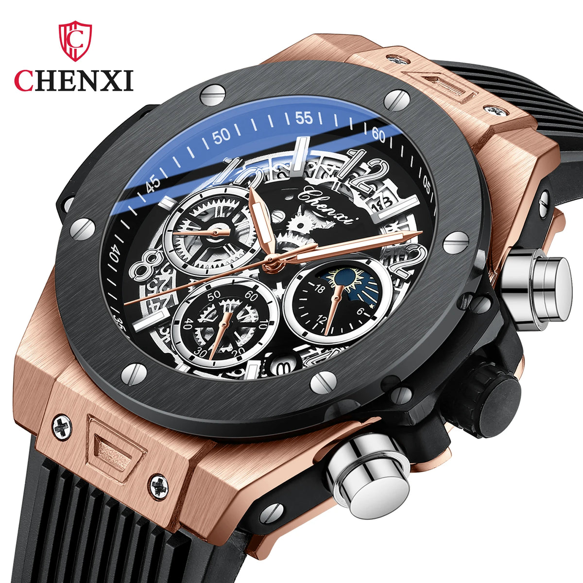 CHENXI 949 Montre Homme Sport Quartz Phases de Lune Lumineuse – CLEVI Paris