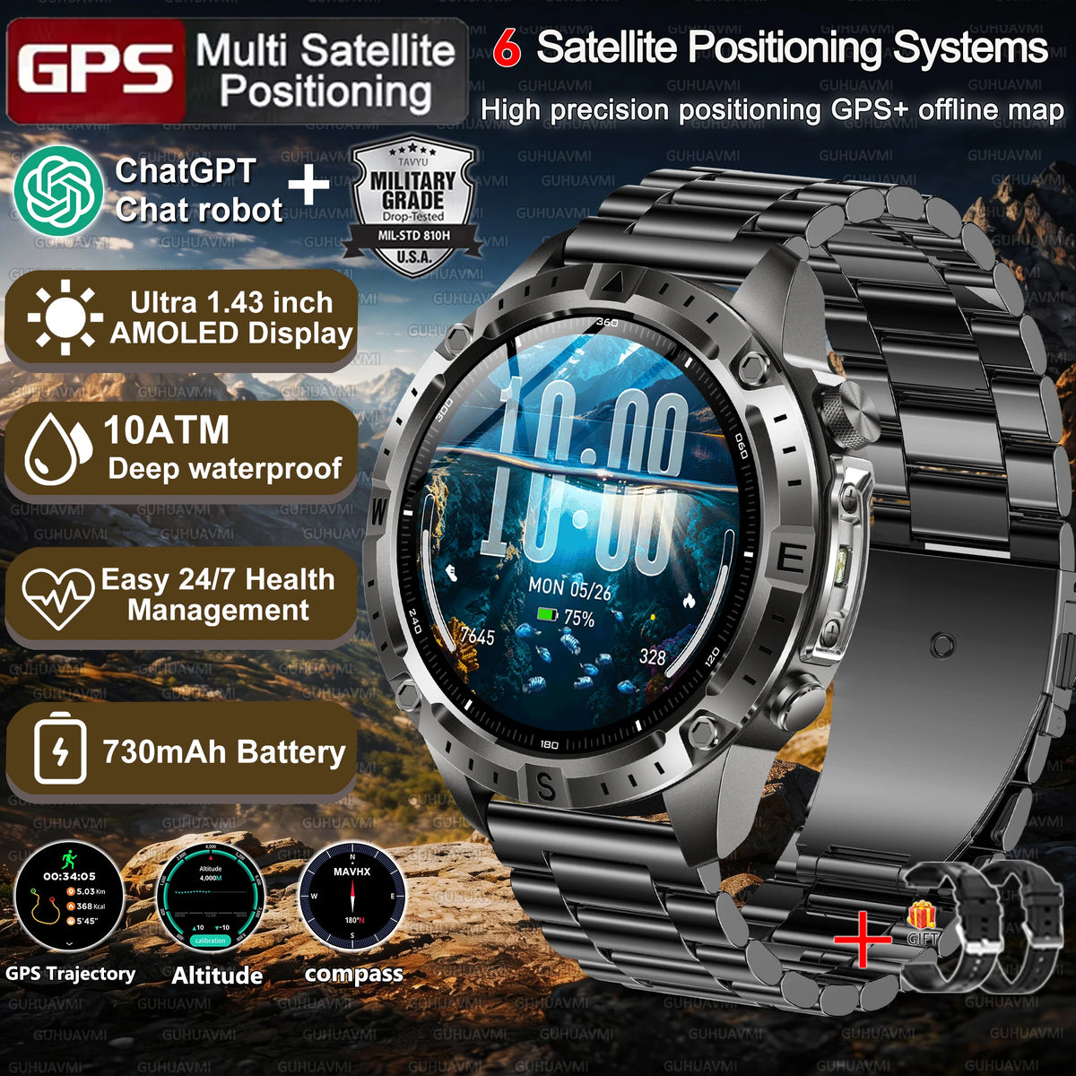 Montre GPS AMOLED avec cartes hors ligne – CLEVI Paris