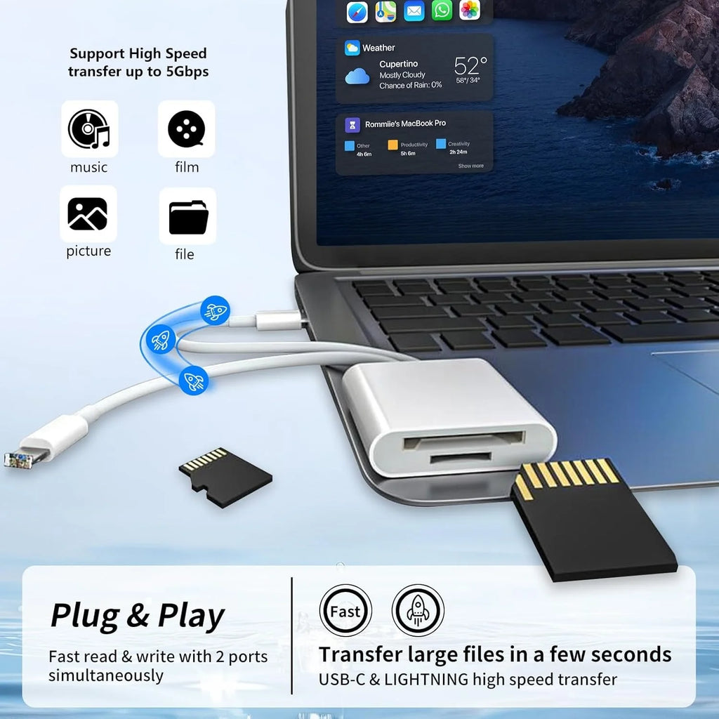 Lecteur SD Double Port USB-C & Lightning iPhone – CLEVI Paris