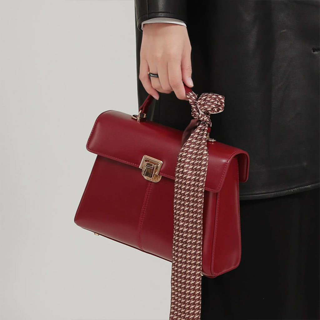 Sac à Main Femme Cuir Véritable avec Foulard Luxe Shoulder Bag 4 Coloris – CLEVI Paris