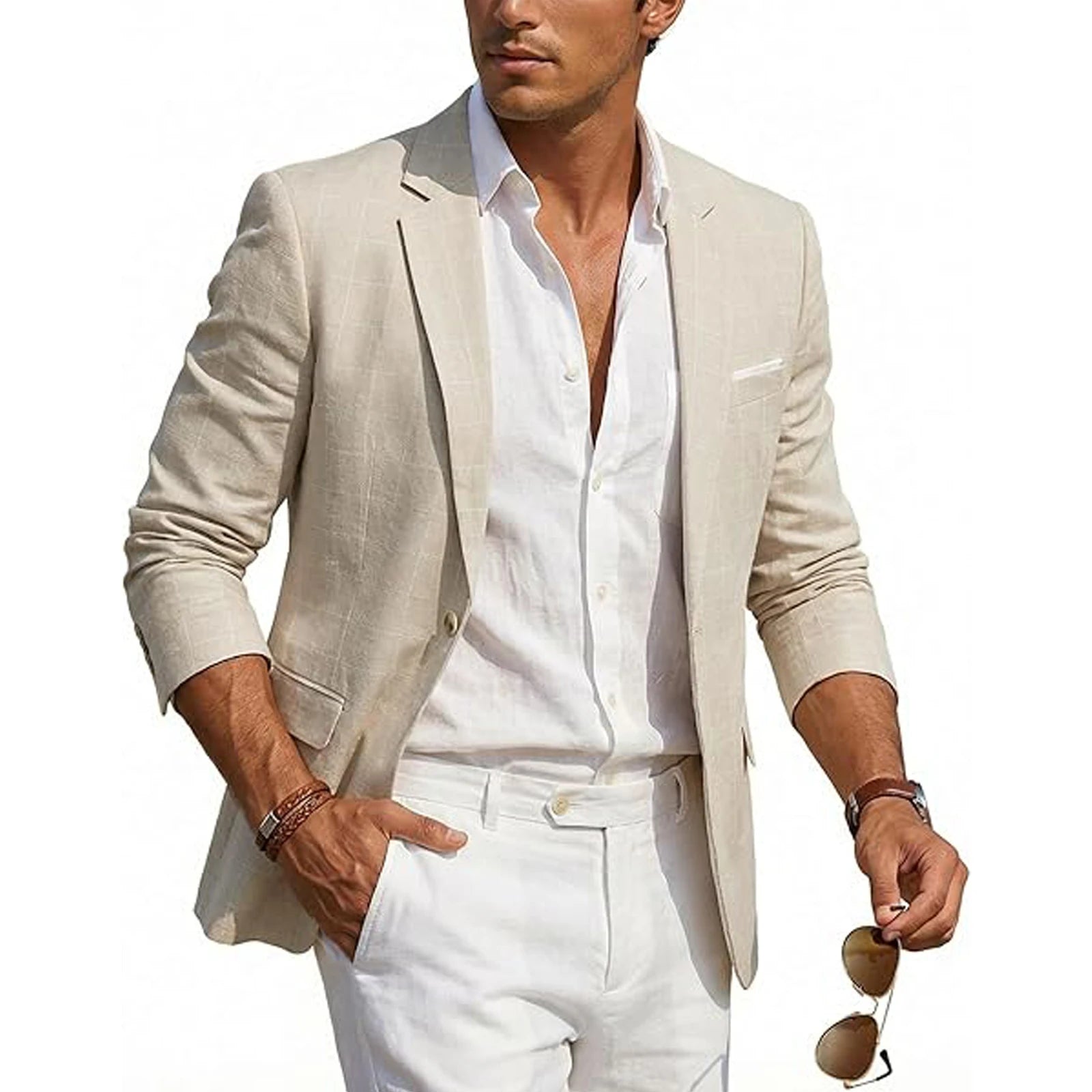 Blazer Homme Casual Lin Slim Fit Léger Un Bouton Mariage Plage – CLEVI Paris
