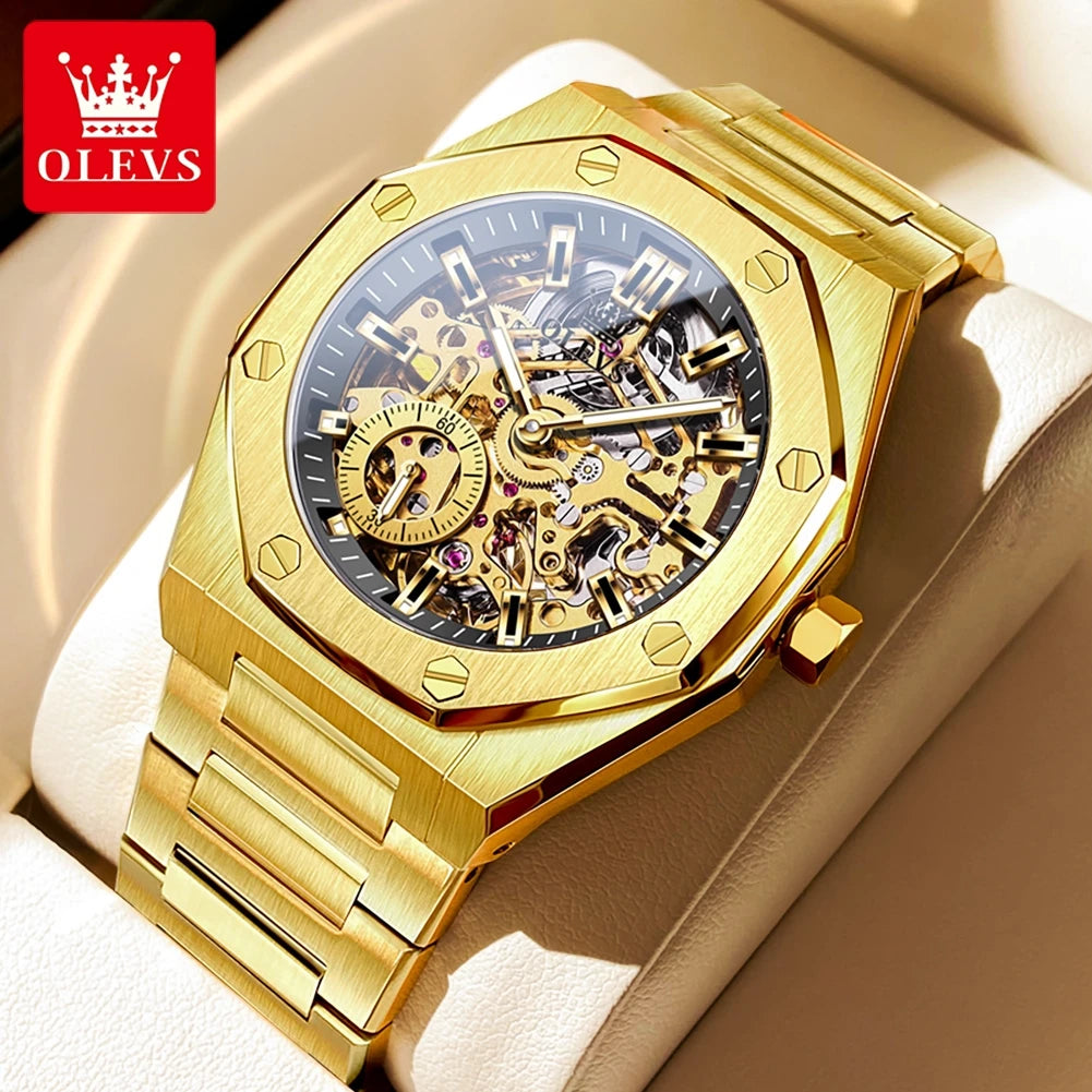 OLEVS 6669 Montre Homme Automatique Squelette Creux Acier Étanche 30M – CLEVI Paris