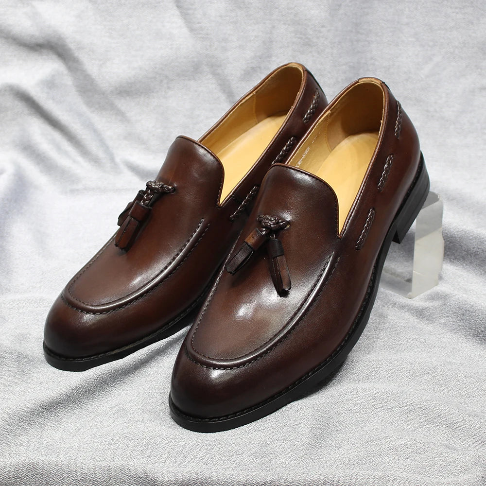 Loafer Tassel Cuir Véritable Homme Style Italien Fait Main Slip-On – CLEVI Paris