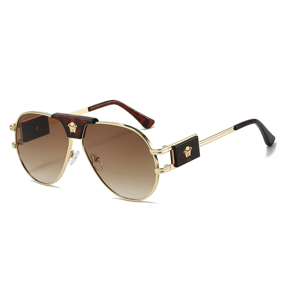 Lunettes de Soleil Aviateur Classique UV400 Monture Alliage Décor Tête de Taureau Femme – CLEVI Paris