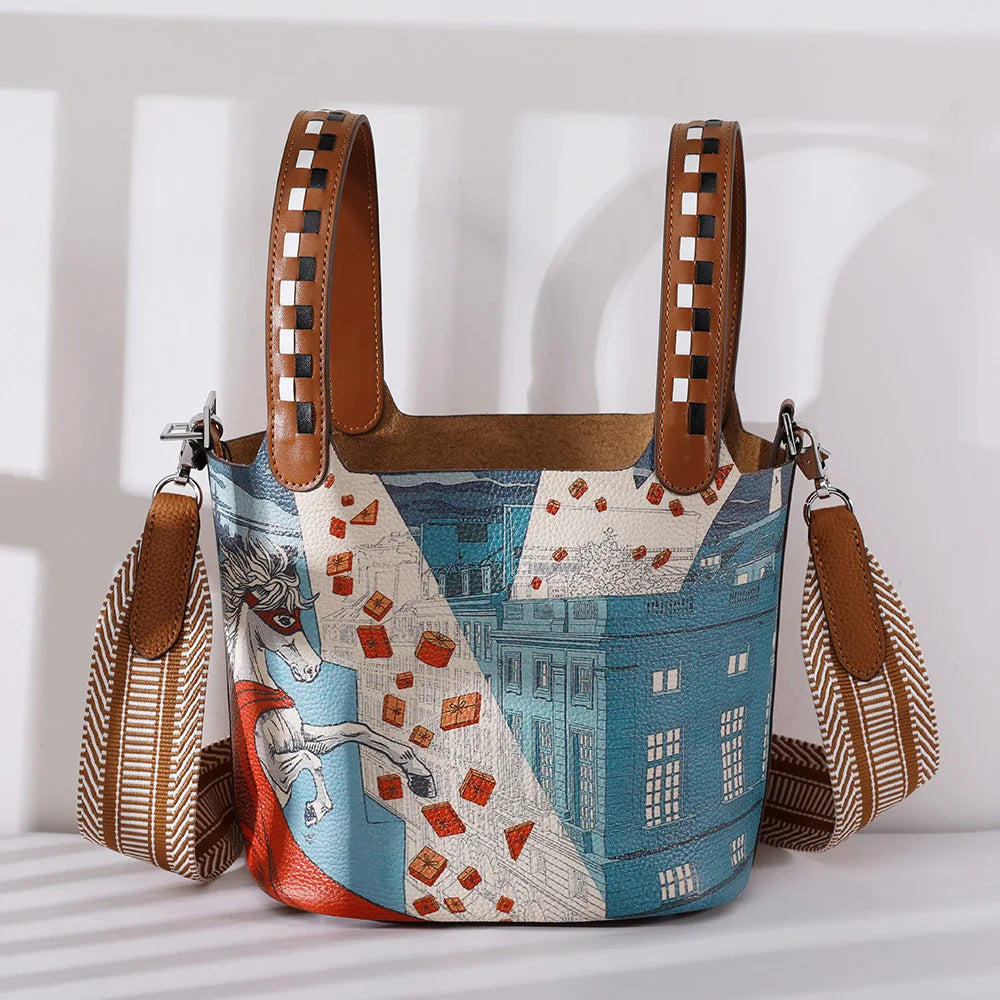 Sac Seau Cuir Bicolore Patchwork Bandoulière Rayures Femme – CLEVI Paris