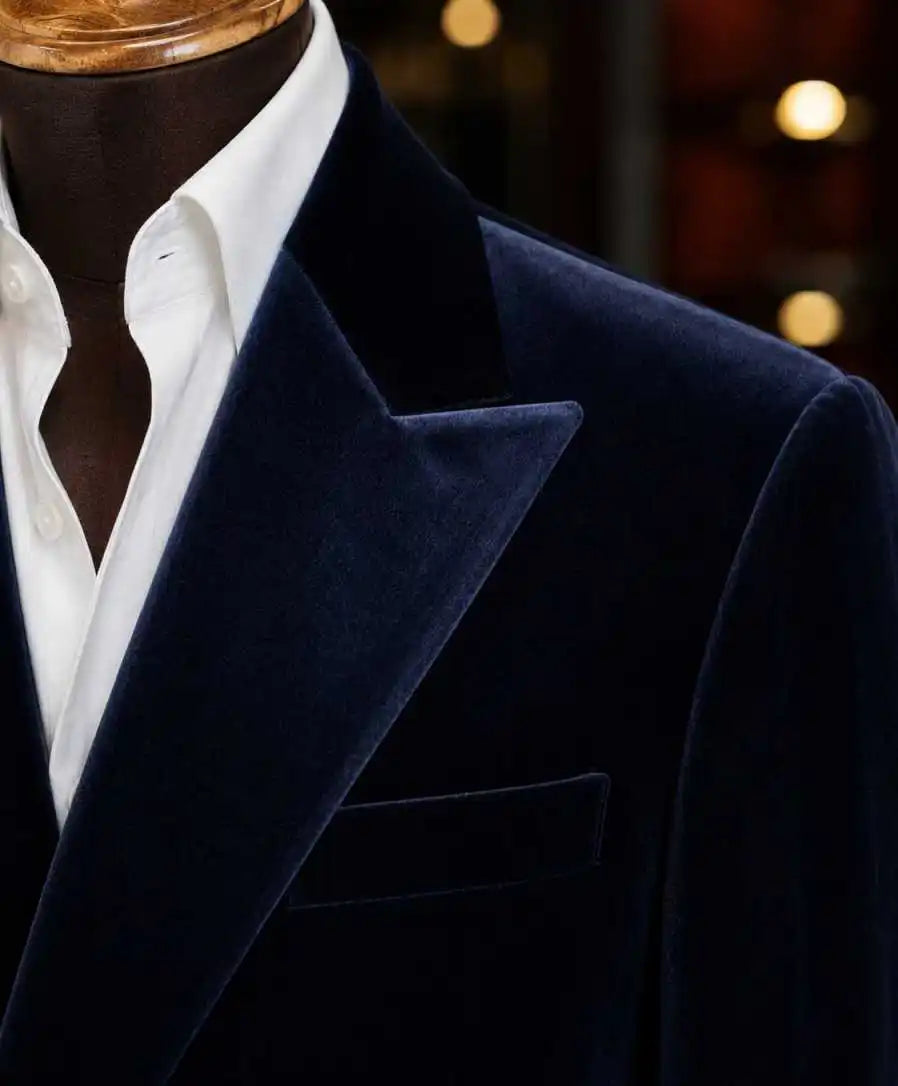 Blazer homme velours bleu marine asymétrique – CLEVI Paris
