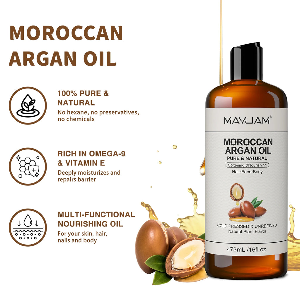 Huiles Végétales Pures MAYJAM 473ml – Argan, Jojoba, Coco, Amande Douce & Plus – CLEVI Paris