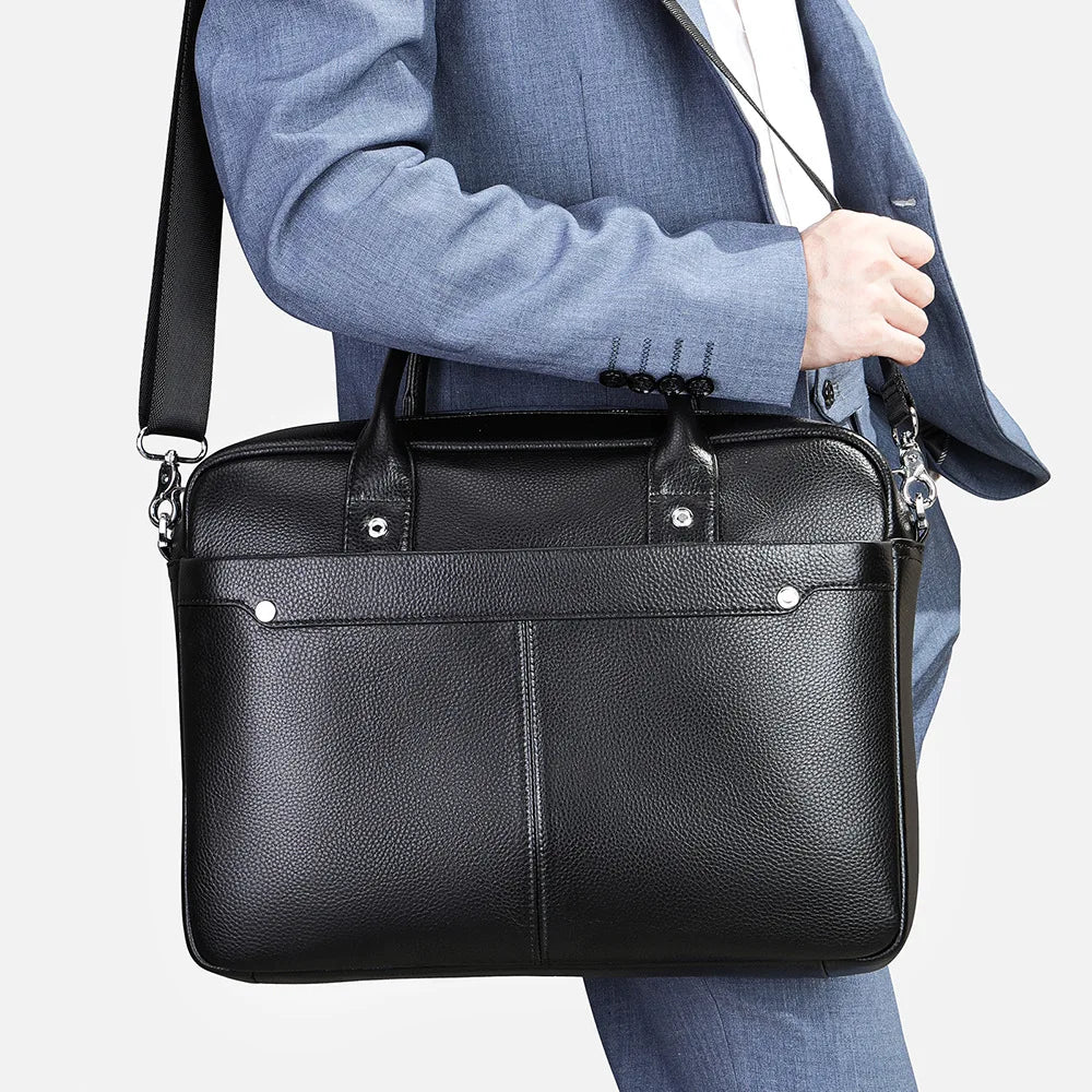 Sacoche Homme Cuir Vache Véritable PC 14" Porte-Documents 40x30cm Noir – CLEVI Paris