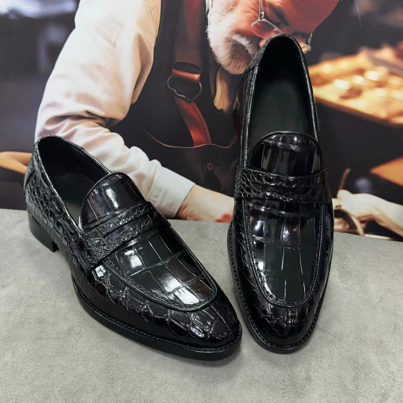 Mocassins homme noirs en peau de crocodile – CLEVI Paris