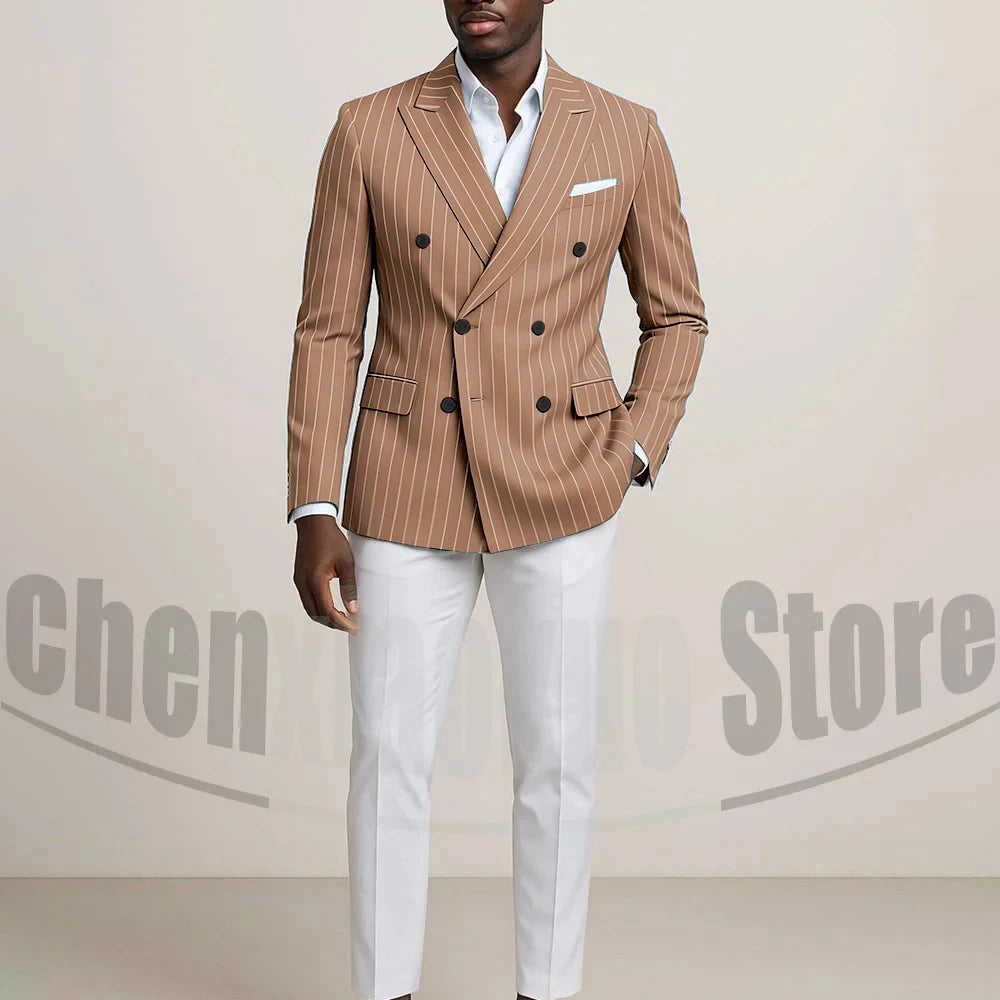 Costume Double boutonnage pour hommes avec fines rayures, tenues formelles sur mesure pour affaires, décontractées, fête, Chic, costume 2 pièces