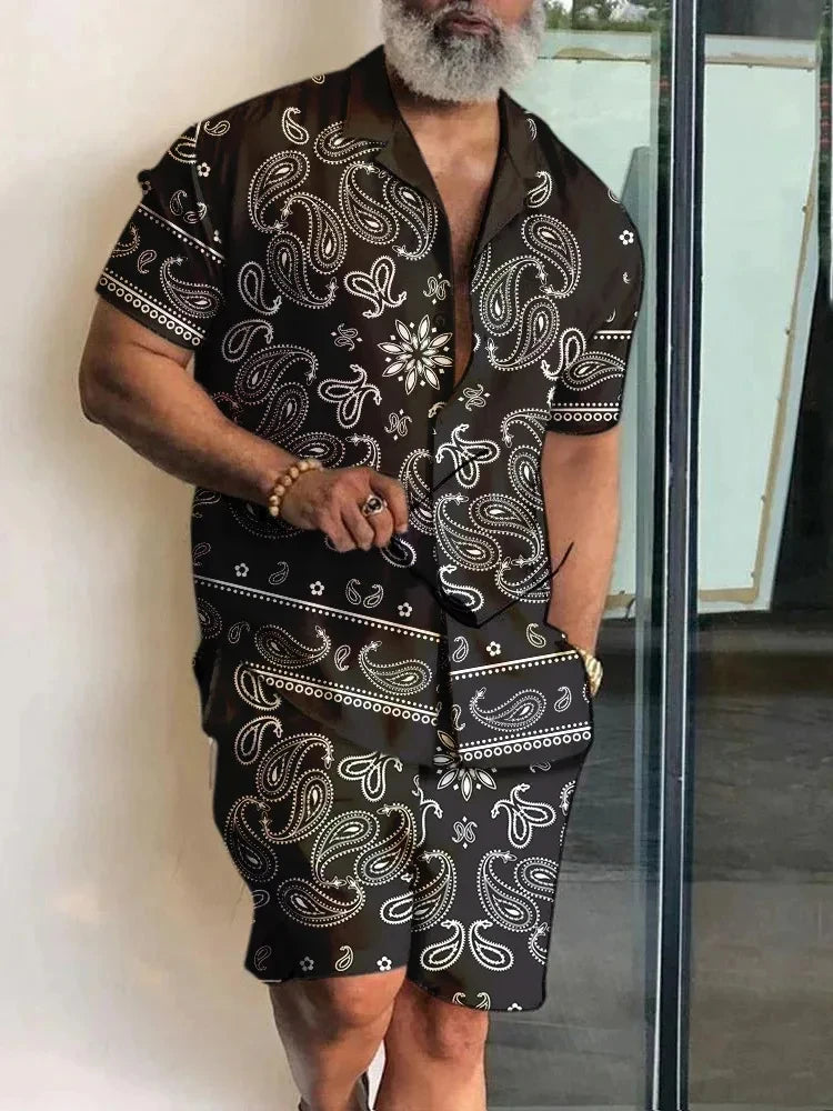 Ensemble 2 Pièces Homme Chemise Hawaïenne Imprimée Manches Courtes + Short Cordon Plage Voyage Été – CLEVI Paris