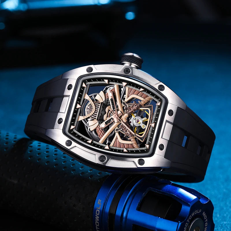 MEGIR 198-5 Montre Homme Automatique Squelette Tourbillon Silicone Lumineux 30M – CLEVI Paris
