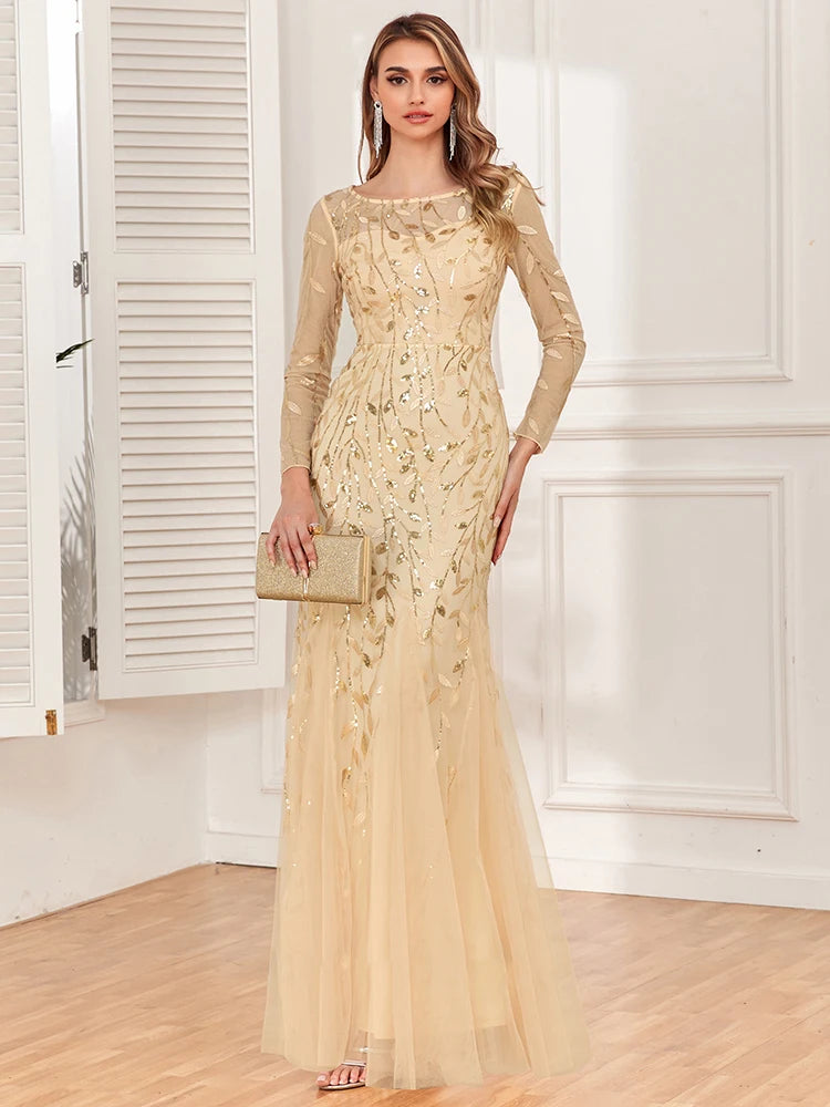 Robe de soirée sirène en tulle brodé – CLEVI Paris