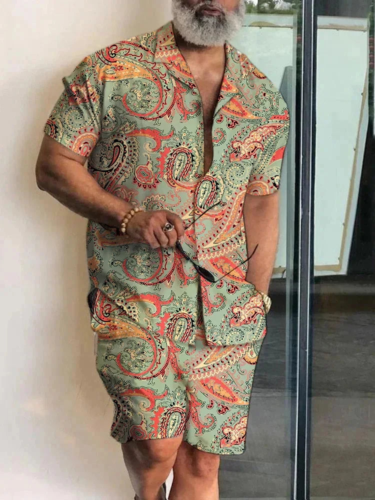 Ensemble 2 Pièces Homme Chemise Hawaïenne Imprimée Manches Courtes + Short Cordon Plage Voyage Été – CLEVI Paris