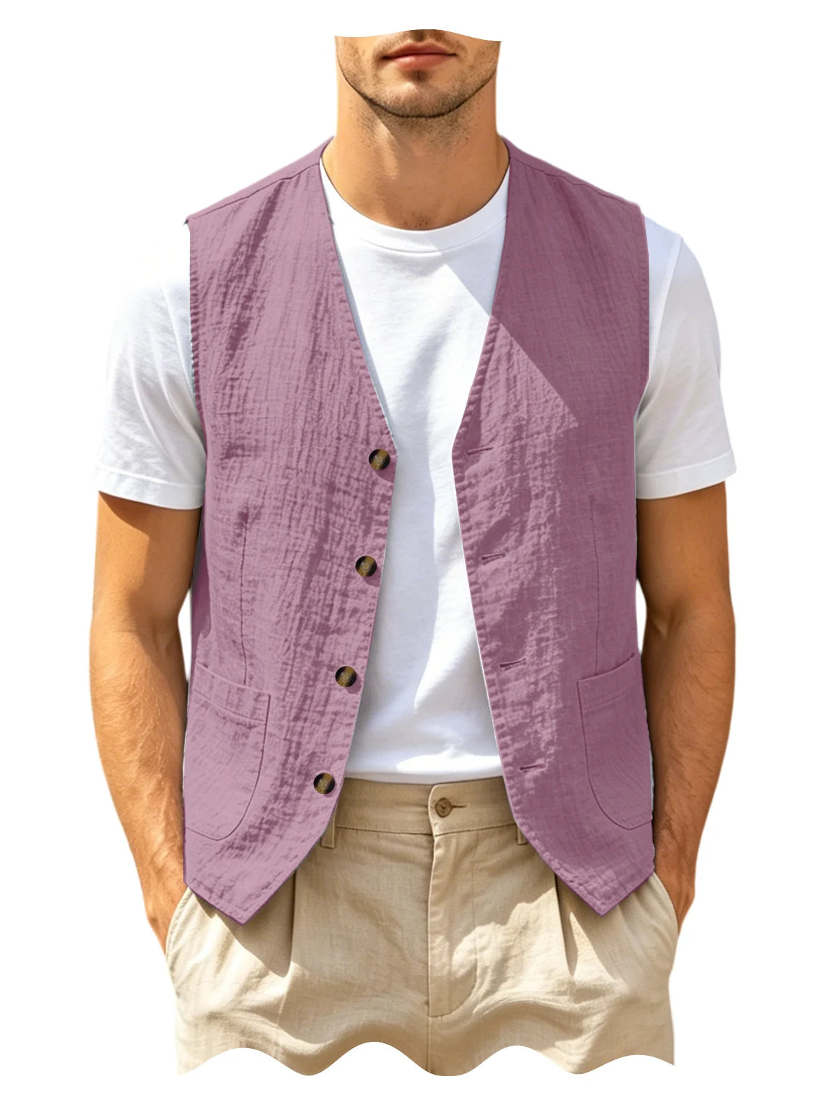 Gilet homme en lin col V – CLEVI Paris