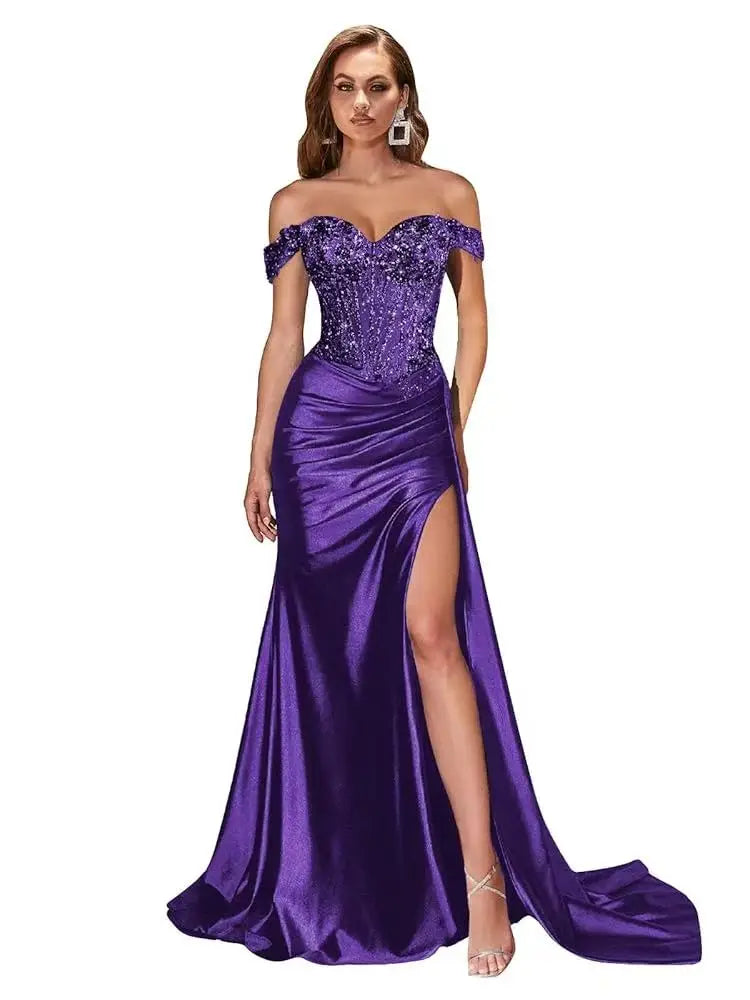 Robe de bal sirène en satin perlé – CLEVI Paris