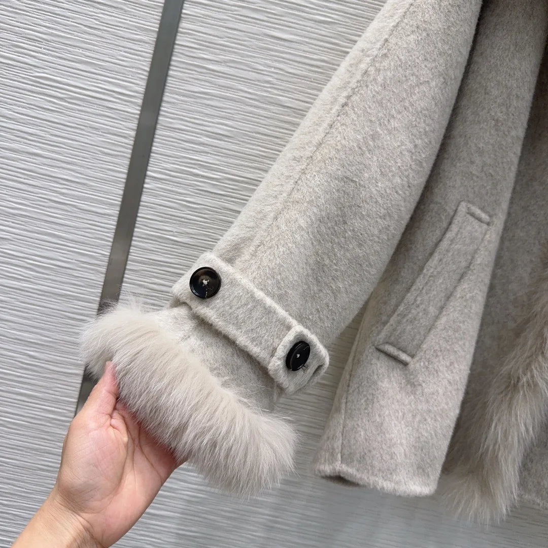 Manteau femme laine et cachemire à col renard – CLEVI Paris