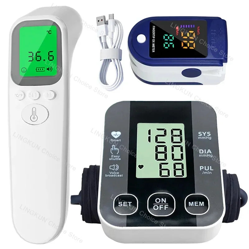 Kit Santé 3-en-1 Tensiomètre Bras Thermomètre Oxymètre Certifié CE – CLEVI Paris
