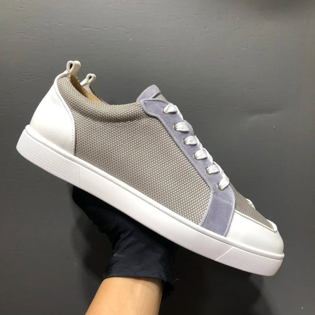 Sneakers Cuir Véritable Semelle Rouge Blanc Gris Unisexe – CLEVI Paris