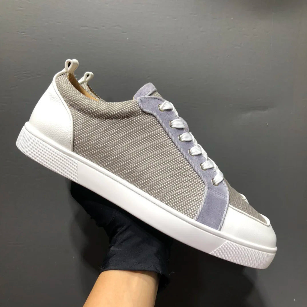 Sneakers Cuir Véritable Semelle Rouge Blanc Gris Unisexe – CLEVI Paris