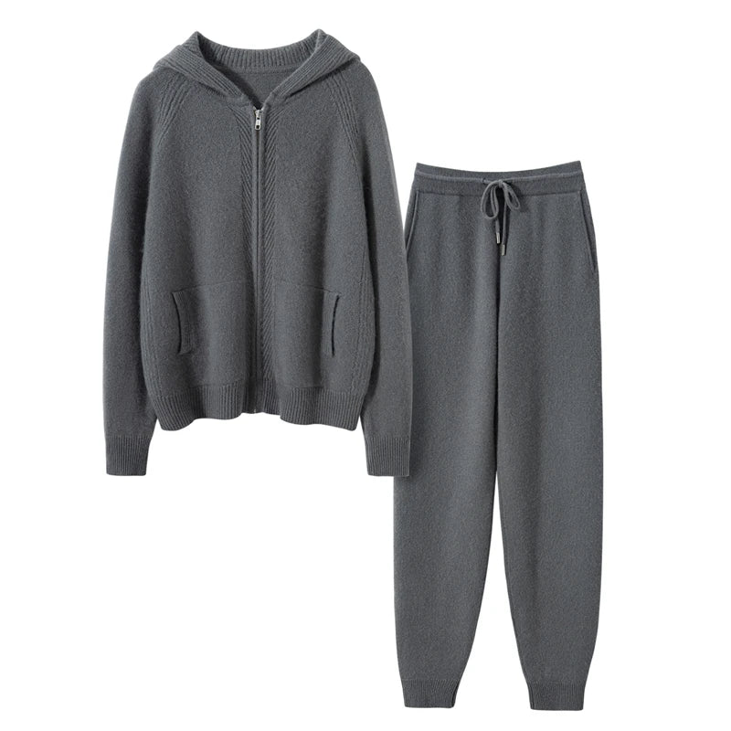 Ensemble cachemire femme à capuche et pantalon – CLEVI Paris