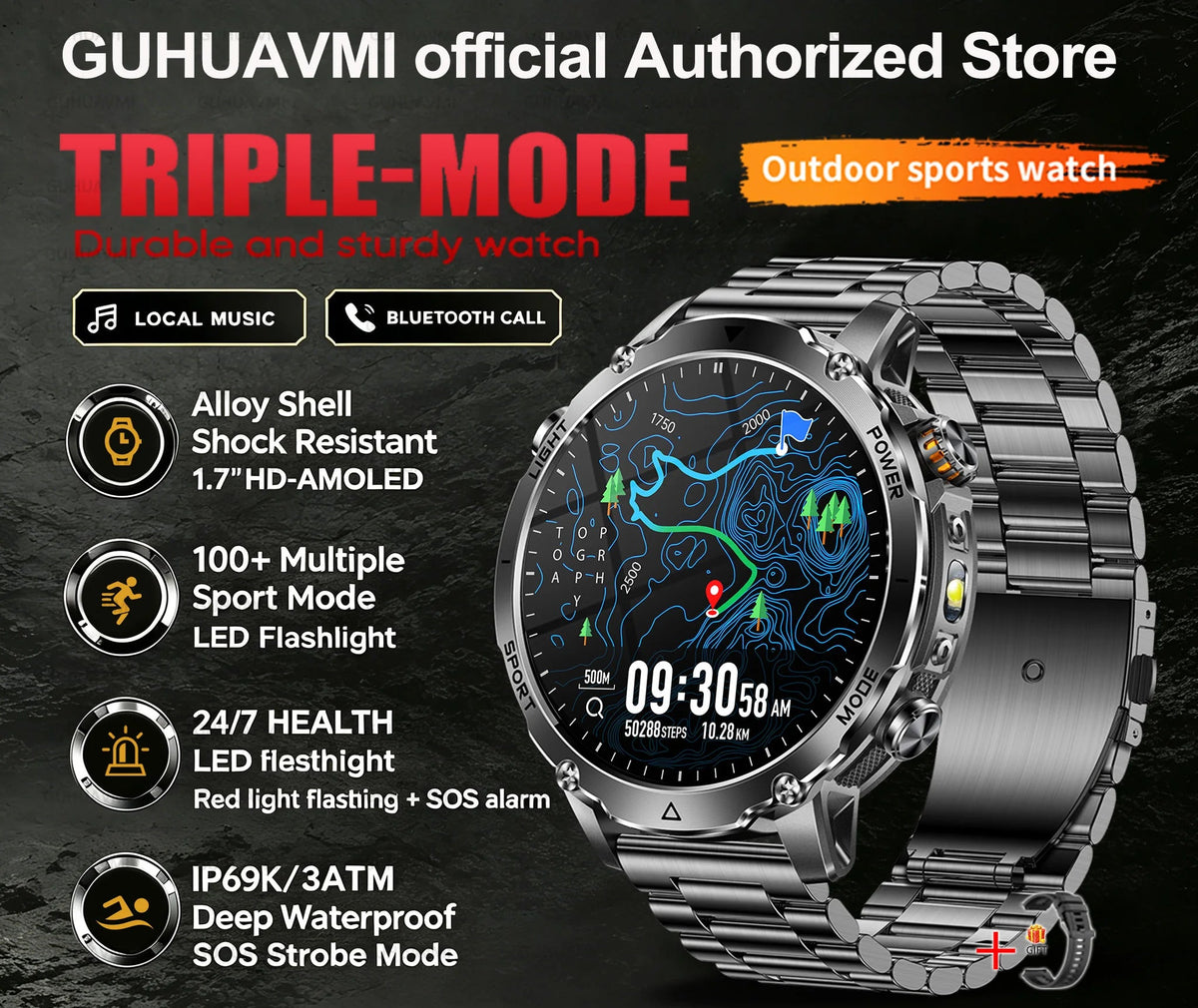 Montre connectée sport AMOLED 1,7 pouce – CLEVI Paris