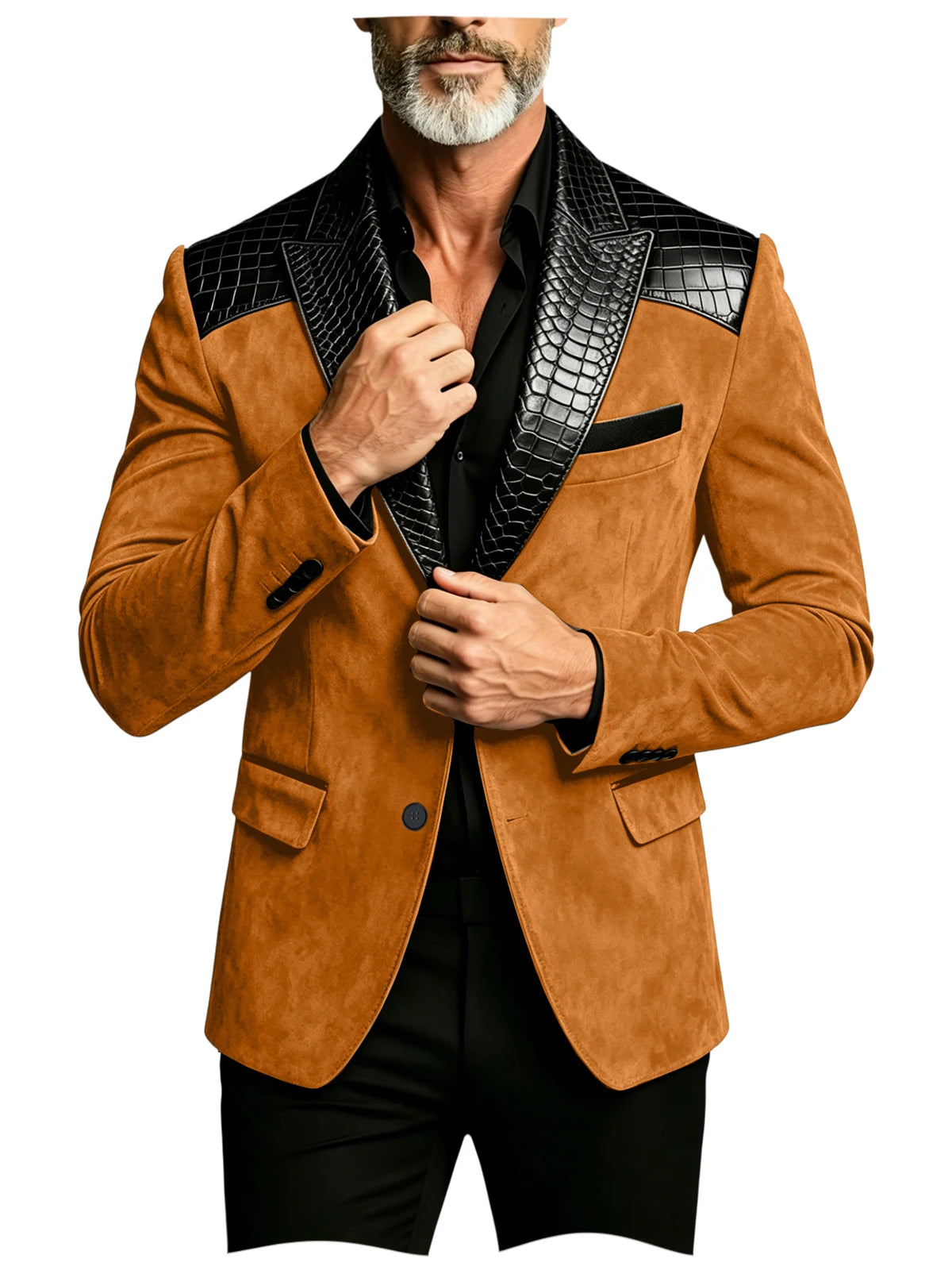Blazer homme en daim, revers façon crocodile – CLEVI Paris