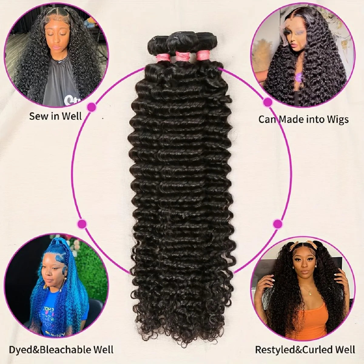 Bundles Deep Wave Cheveux Humains Remy Brésiliens – CLEVI Paris