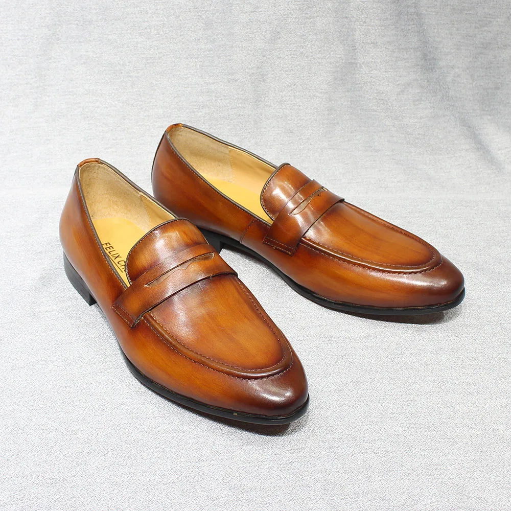 Penny Loafer Cuir Véritable Homme Peint à la Main Slip-On Mariage & Business – CLEVI Paris