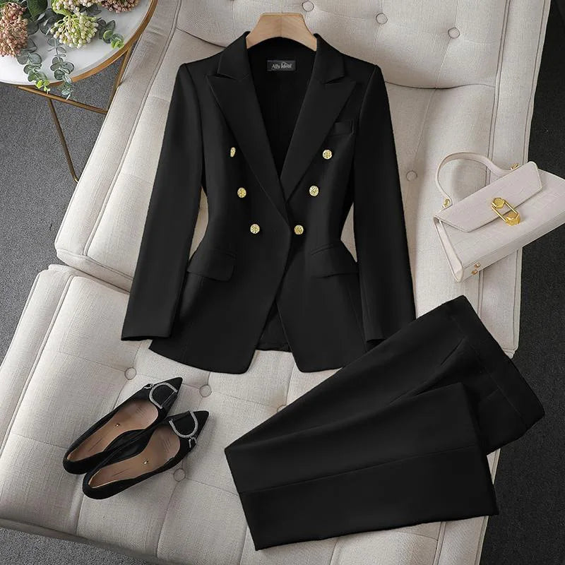 Tailleur pantalon femme double boutonnage – CLEVI Paris