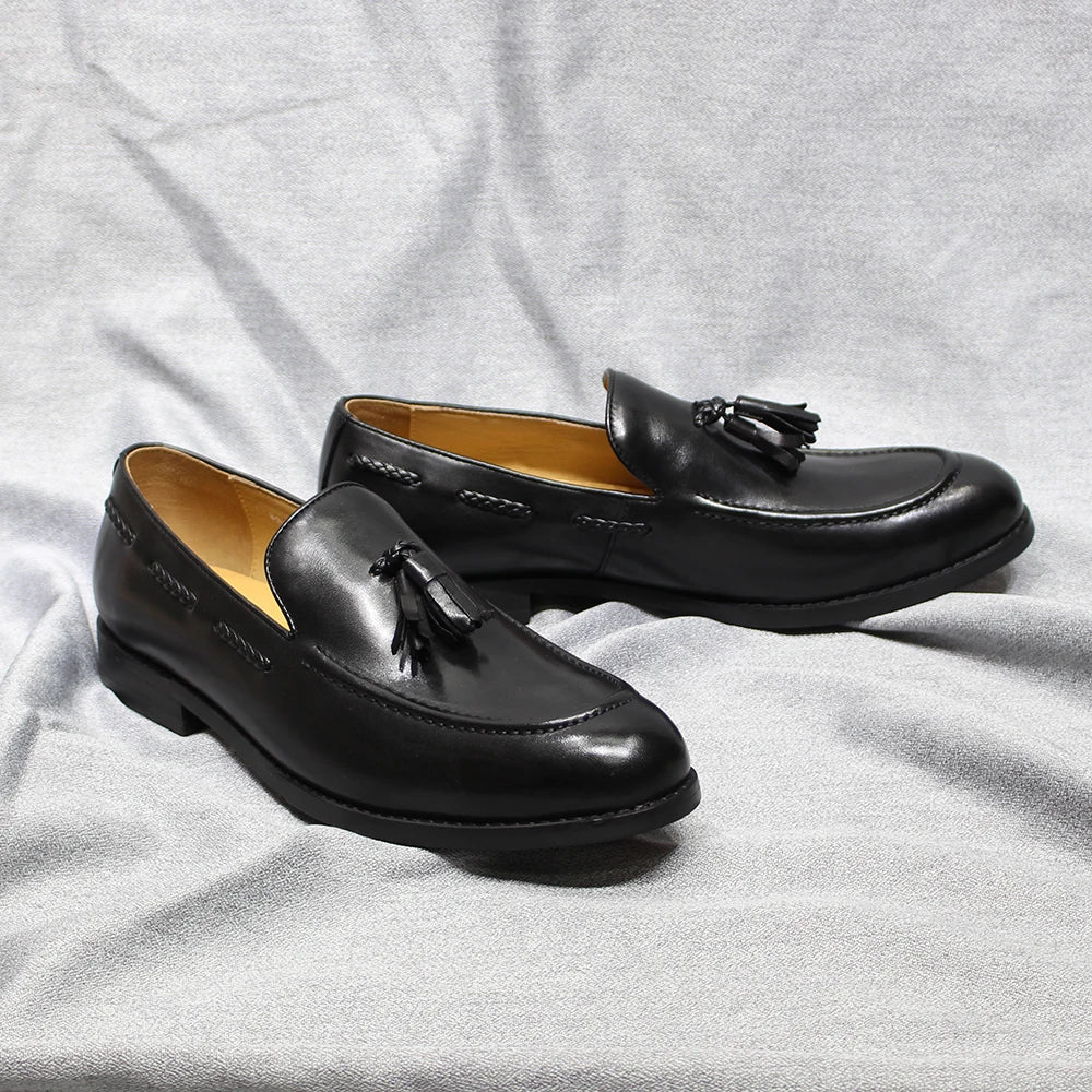 Loafer Tassel Cuir Véritable Homme Style Italien Fait Main Slip-On – CLEVI Paris