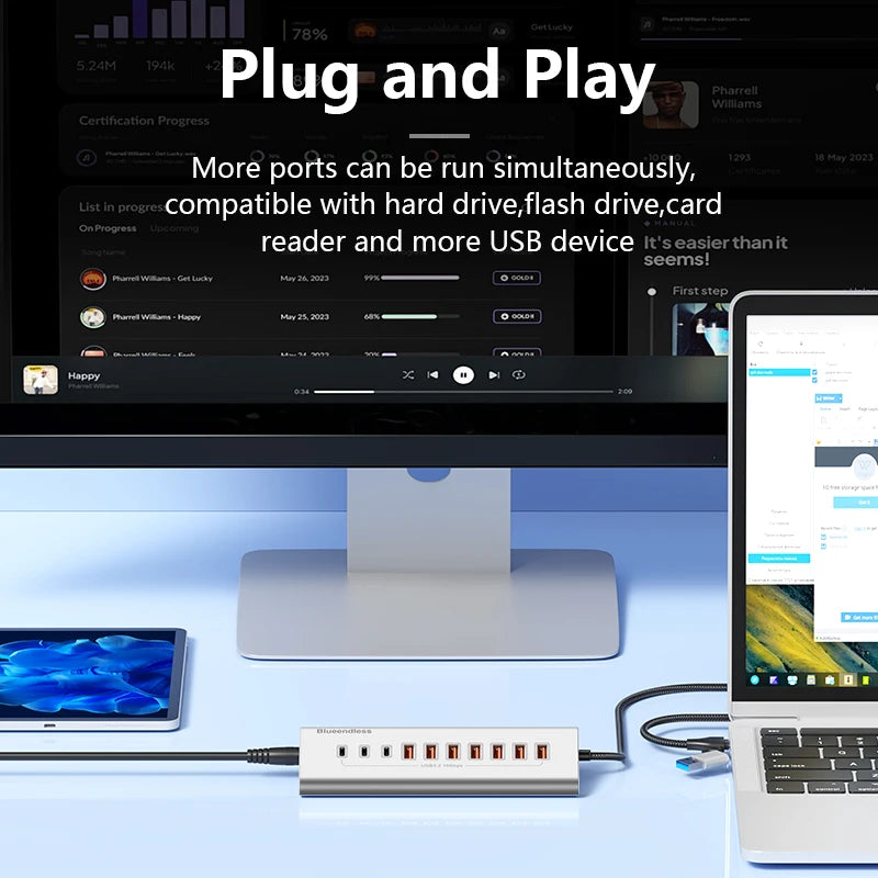 Hub USB-C Aluminium Blueendless 10Gbps 7 ou 10 Ports USB 3.2 Gen2 – CLEVI Paris