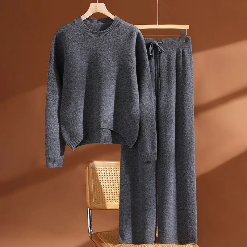 Ensemble mérinos femme, pull et pantalon large – CLEVI Paris