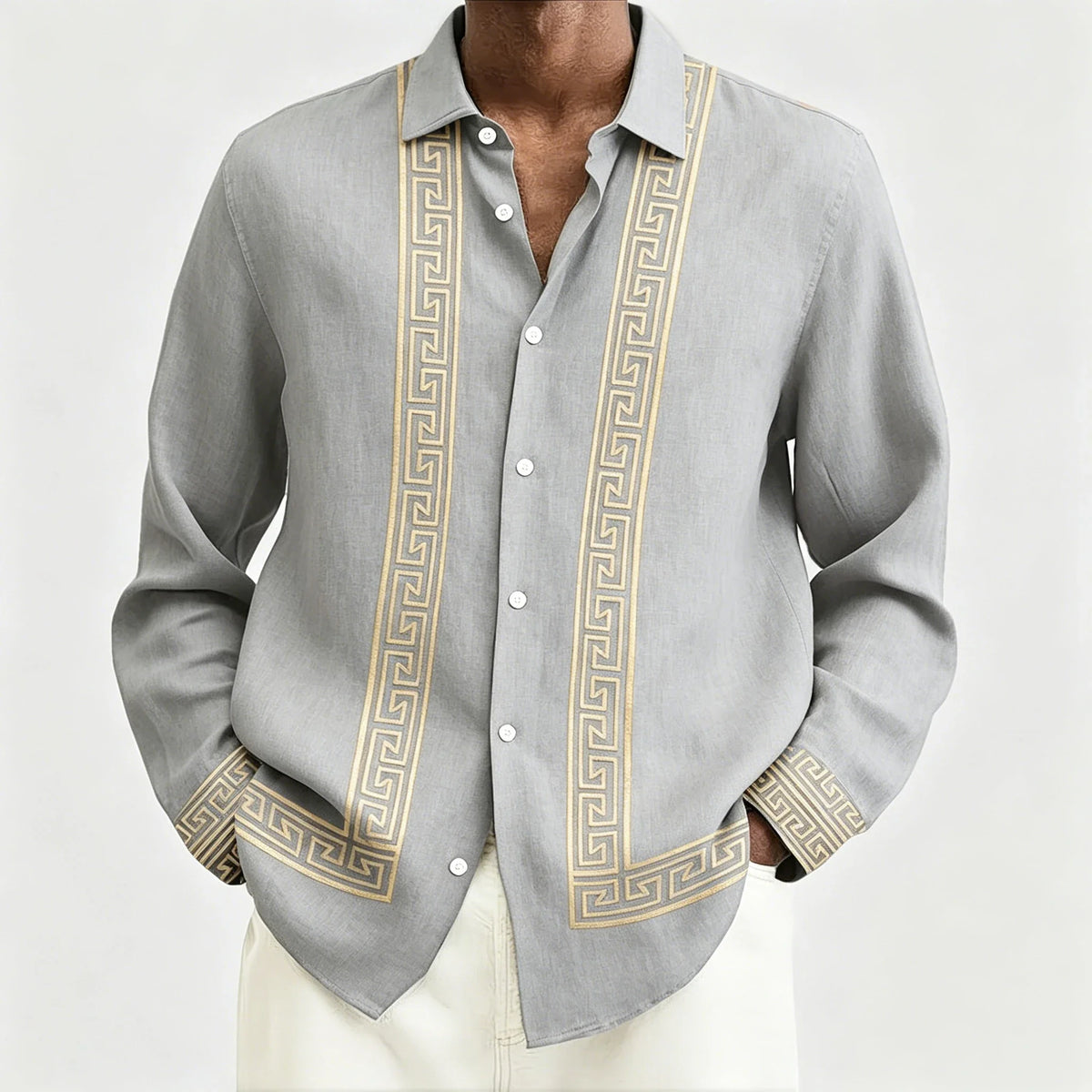 Chemise Homme Manches Longues Imprimée Rétro Col Rabattu – CLEVI Paris