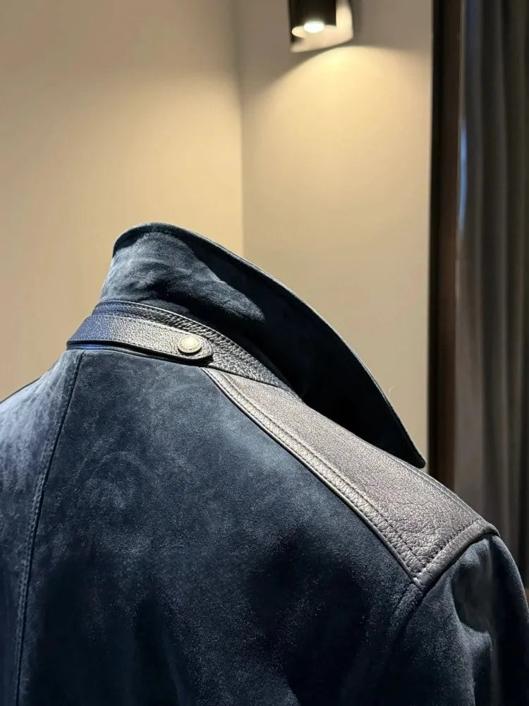 Blouson homme bleu foncé aspect daim – CLEVI Paris