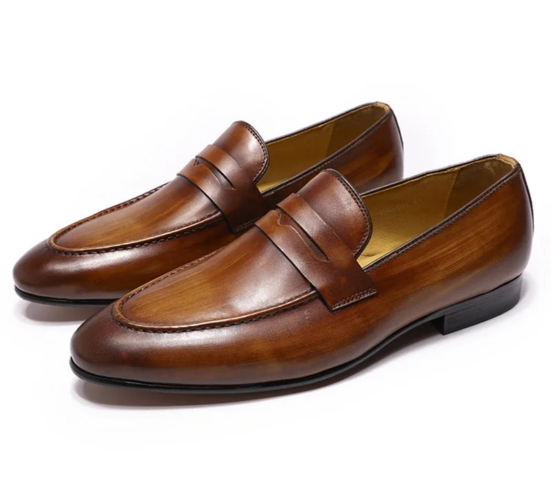 Penny Loafer Cuir Véritable Homme Peint à la Main Mariage & Soirée – CLEVI Paris