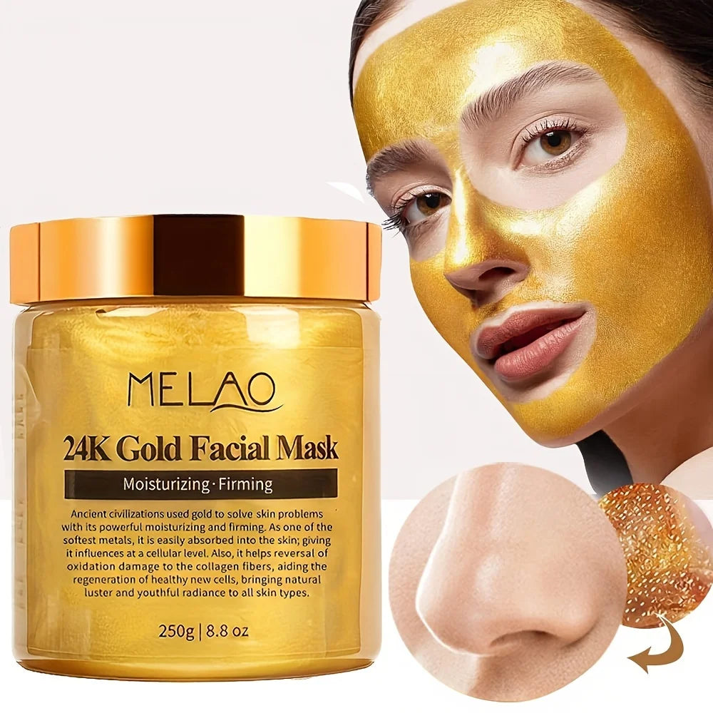 Masque Visage Or 24K MELAO 250g – Collagène, Anti-Âge & Hydratation Profonde – CLEVI Paris