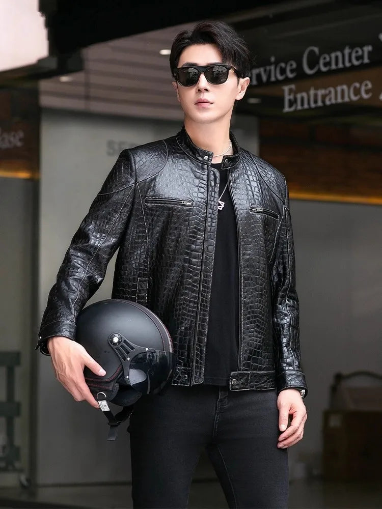 Blouson homme en cuir motif crocodile – CLEVI Paris