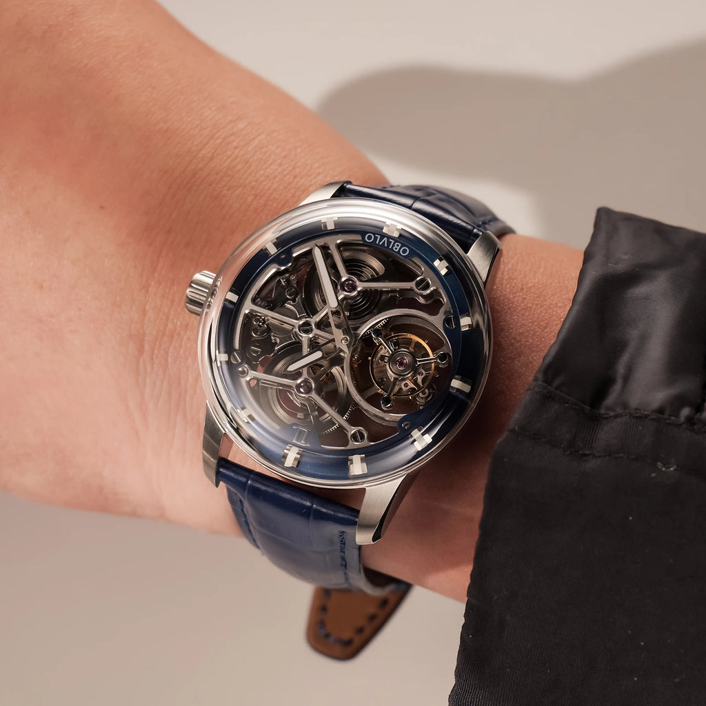 Montre Homme Manuel Tourbillon Squelette Grand Cadran Cuir Lumineux Oblvlo OBL-VM-D-TB – CLEVI Paris