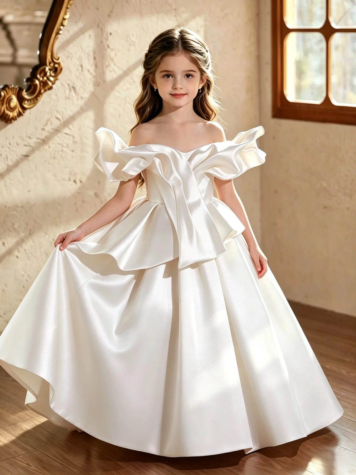 Robe fille en satin drapé ZHJ – CLEVI Paris