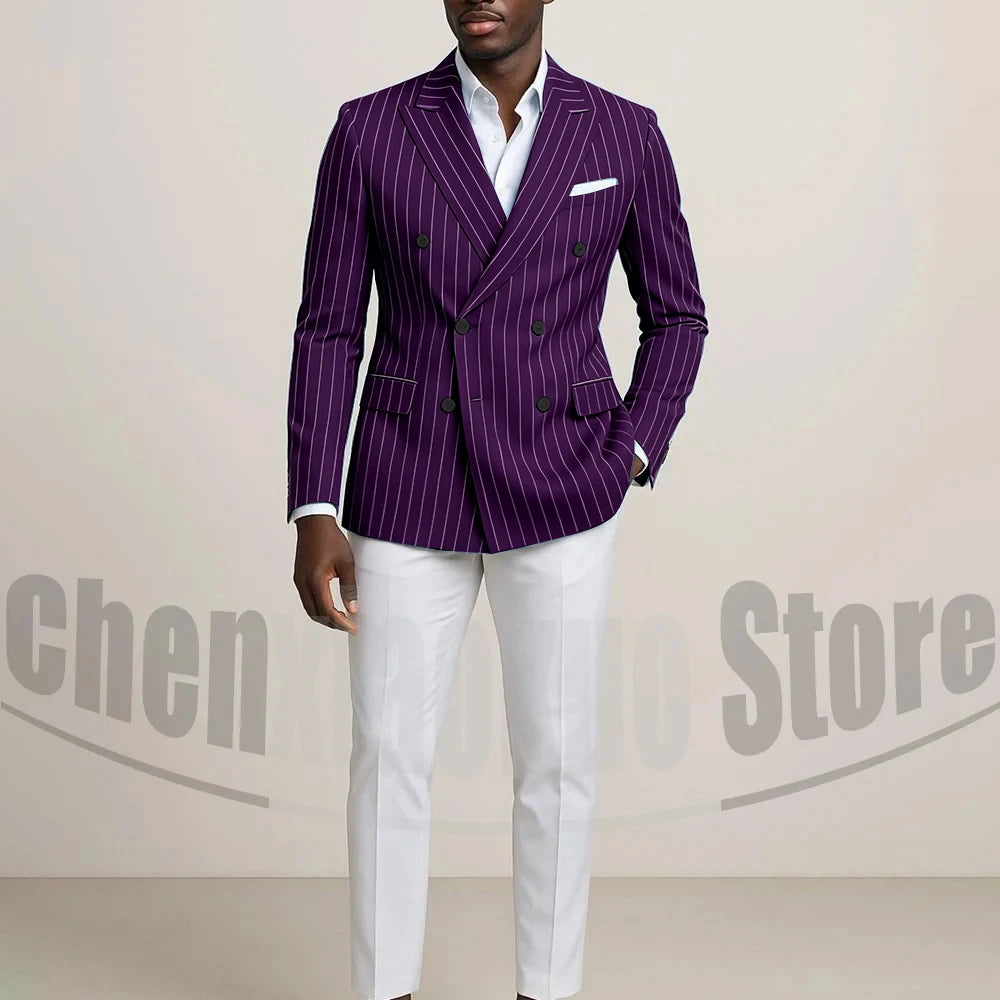 Costume Double boutonnage pour hommes avec fines rayures, tenues formelles sur mesure pour affaires, décontractées, fête, Chic, costume 2 pièces