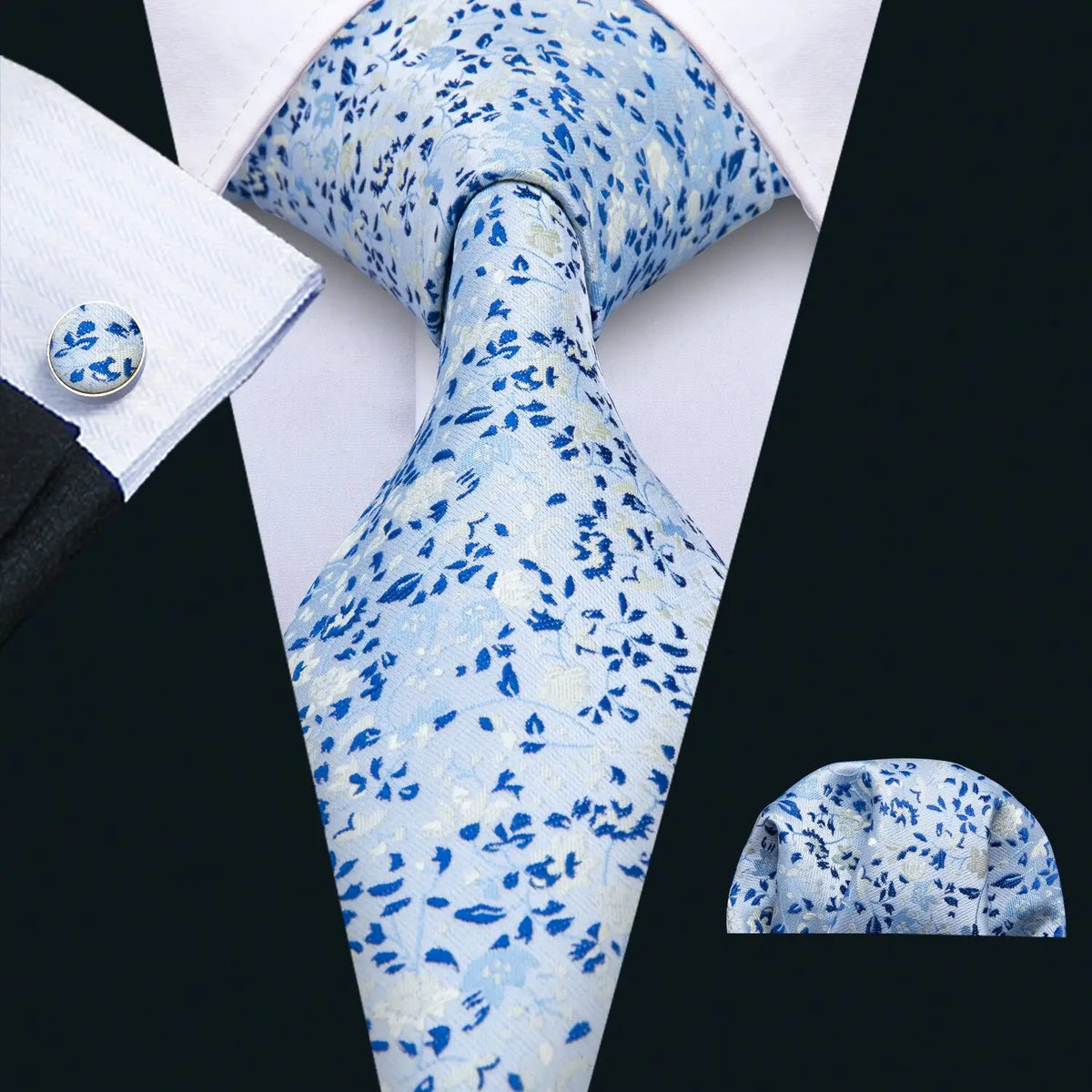 Ensemble cravate homme fleuri, pochette et boutons – CLEVI Paris