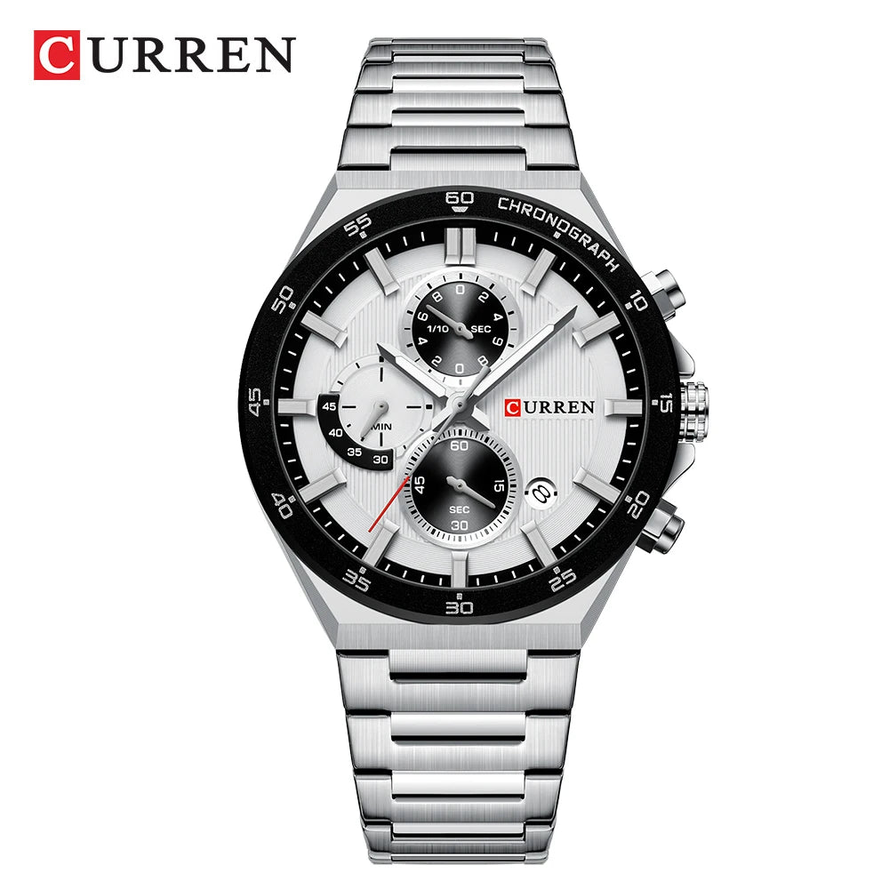 CURREN Montre Quartz Homme Chronographe Panda 43mm Acier Lumineux Date Auto – CLEVI Paris