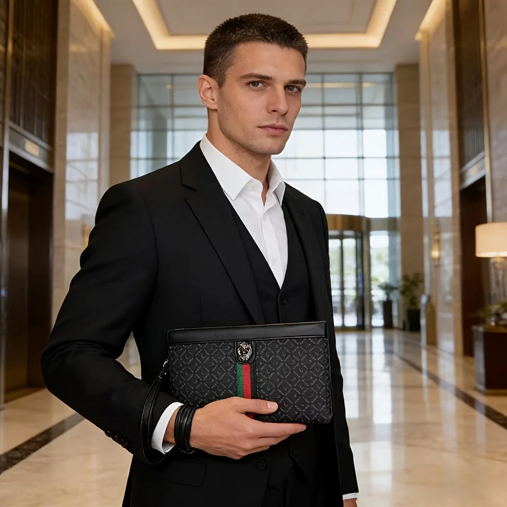 Pochette homme noire en croûte de cuir – CLEVI Paris