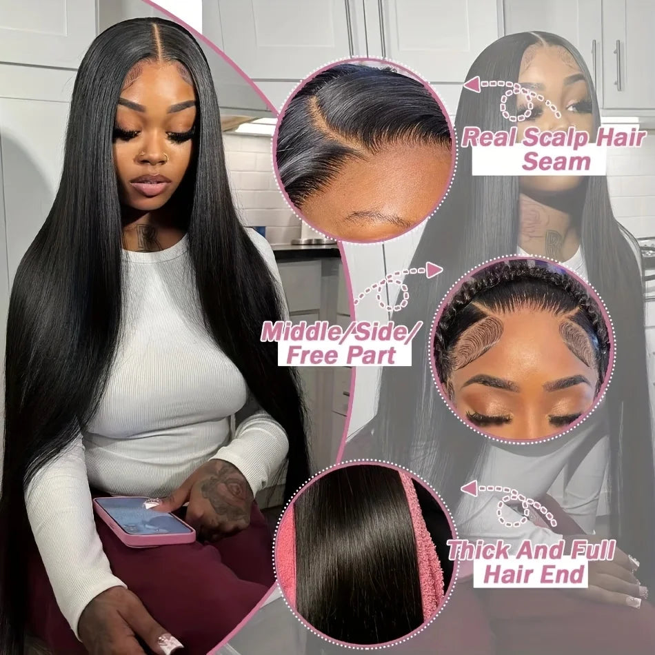 Perruque Bone Straight Cheveux Humains Brésiliens Remy HD Lace 13x4 / 13x6 / 5x5 — 200 à 250% Densité – CLEVI Paris