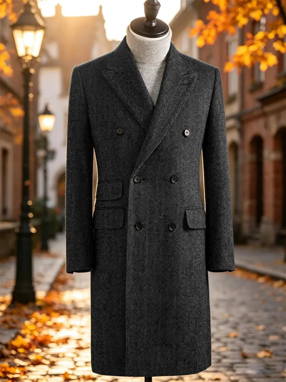 Manteau long homme laine mélangée à chevrons – CLEVI Paris