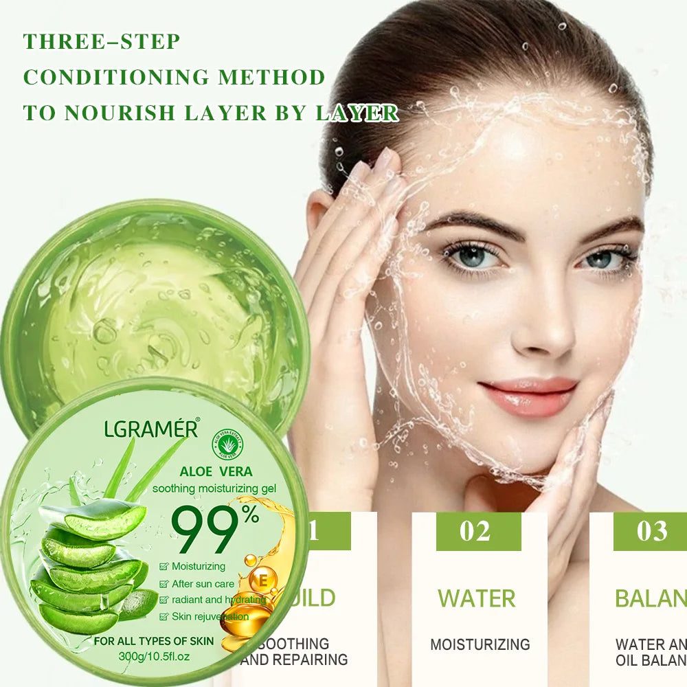 Gel Aloé Vera 99% LGRAMER – Masque Nuit, Hydratant & Resserrant les Pores 300g – CLEVI Paris