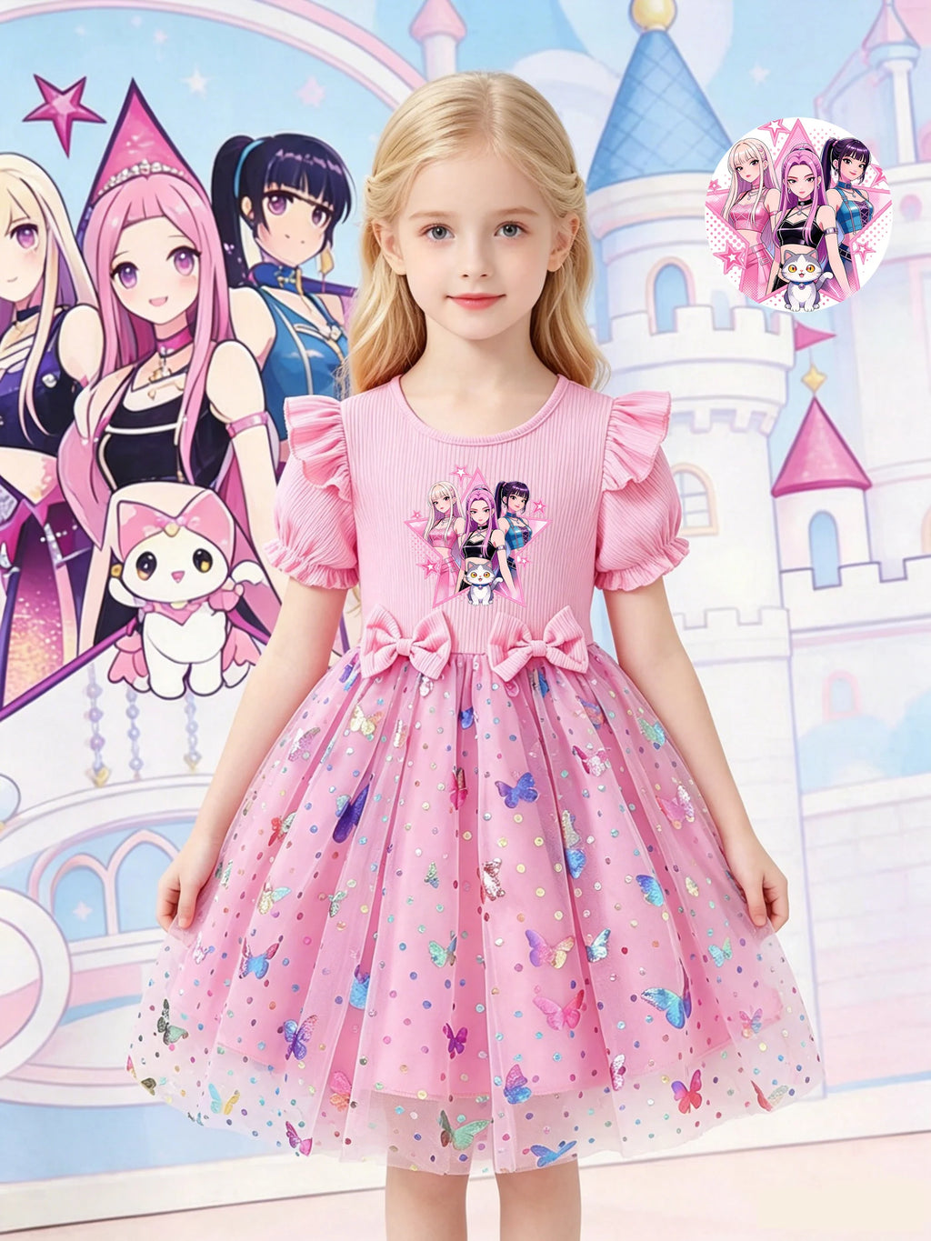 Robe princesse fille K-pop à sequins papillon – CLEVI Paris